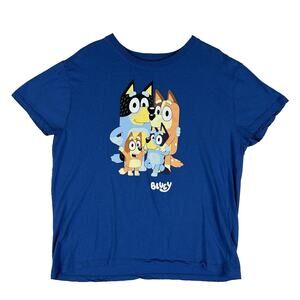 Bluey Graphic Print T-shirt Women's 2XL Plus Blue Short Sleeve Casual Tee Top